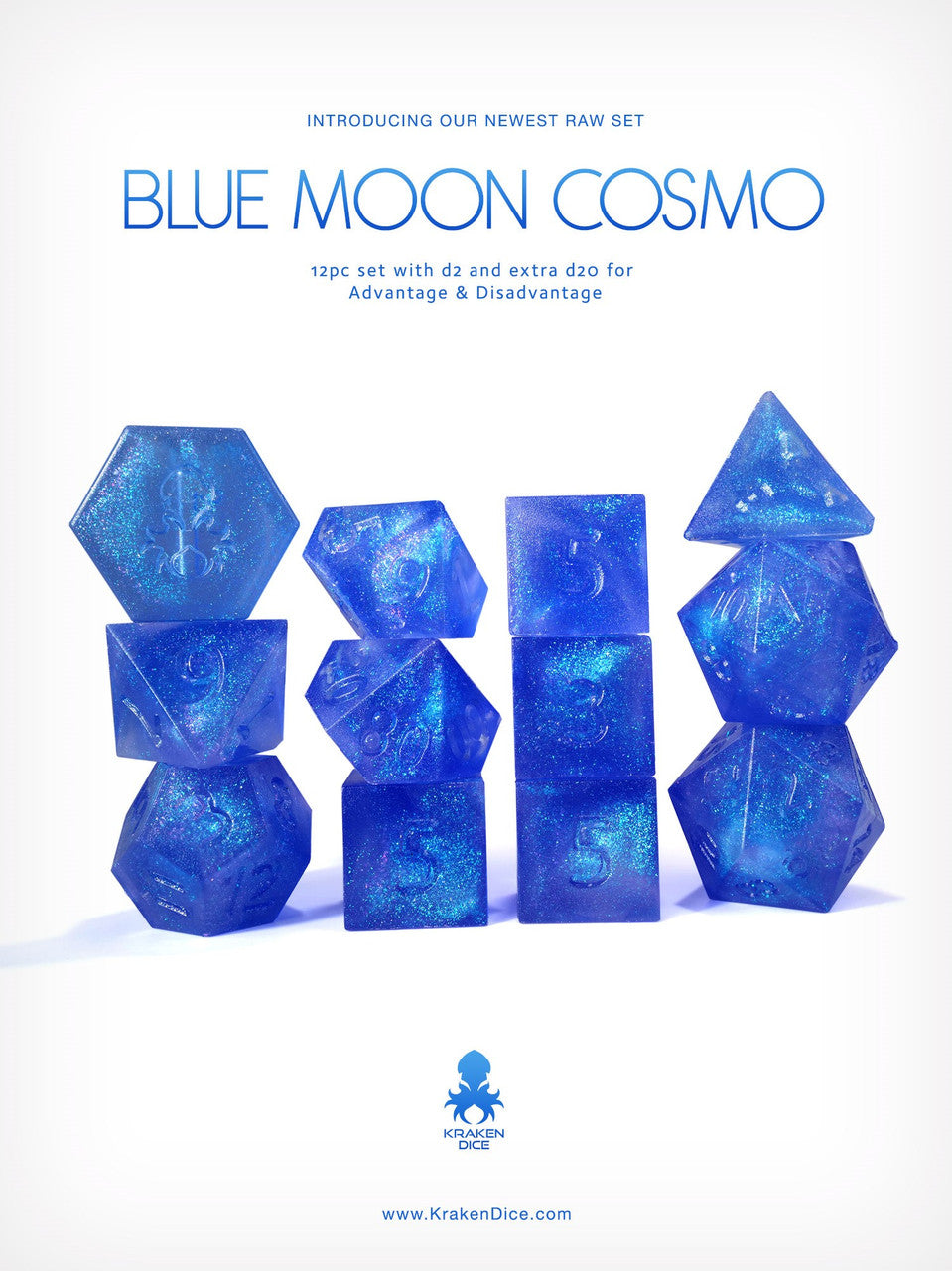 Kraken's RAW Blue Moon Cosmo 12pc Polyhedral Dice Set